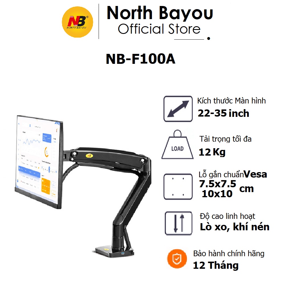 Giá treo giá đỡ North Bayou NB-F100A màn hình máy tính 22inch -35inch,Tải trọng 3-12kg - Chính hãng