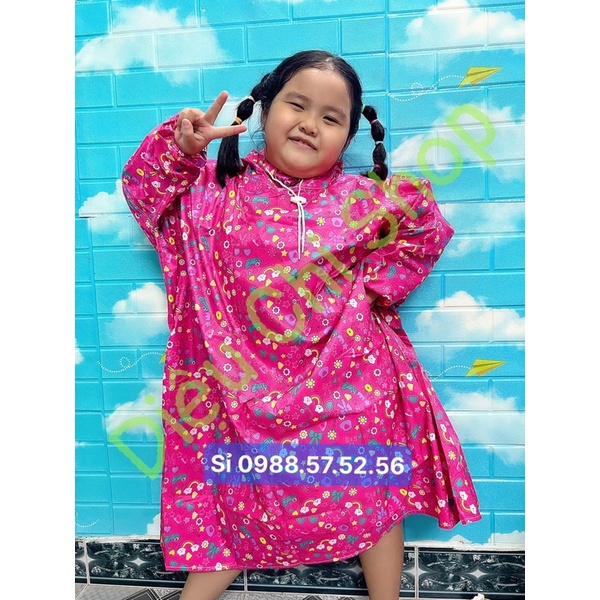 Áo mưa trẻ em bít bùng xung quanh không xẻ tà cao cấp cho trẻ 4-12 tuổi