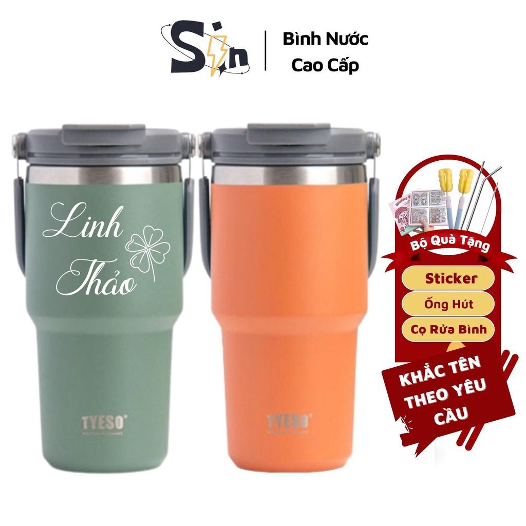 Ly giữ nhiệt cao cấp Tyeso V2 900ml khắc tên theo yêu cầu có ống hút, cọ rửa, sticker trang trí