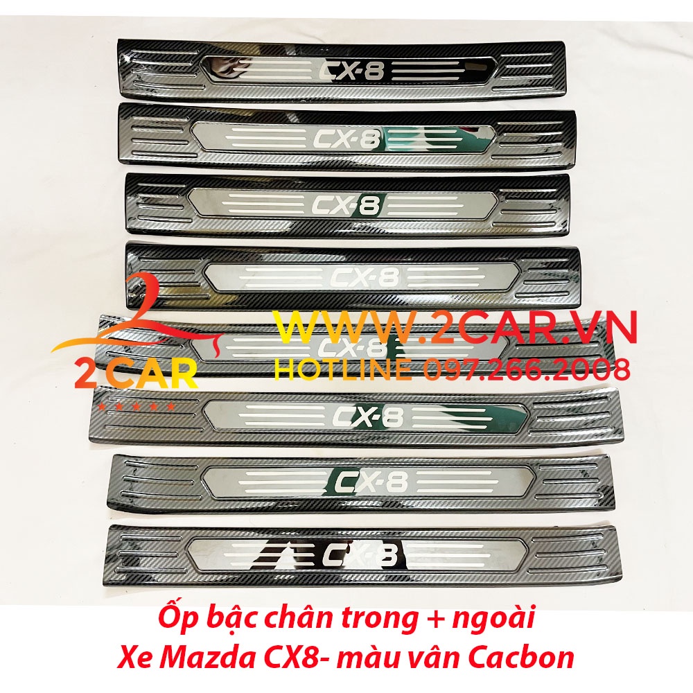 Ốp bậc cửa, nẹp bước chân trong, ngoài CARBON xe Mazda CX8 2018-2022 Vân cacbon cao cấp