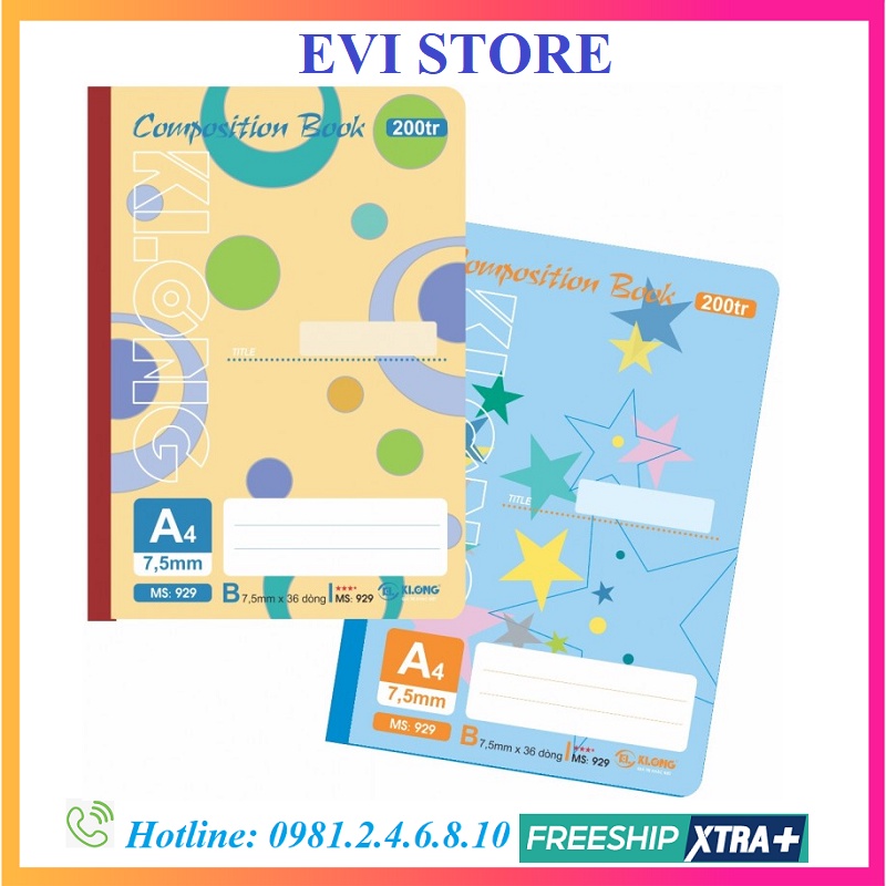 Sổ may dán gáy A4 kẻ lề 200 trang Klong 929 / Sổ học sinh kích thước (210 x 297) mm