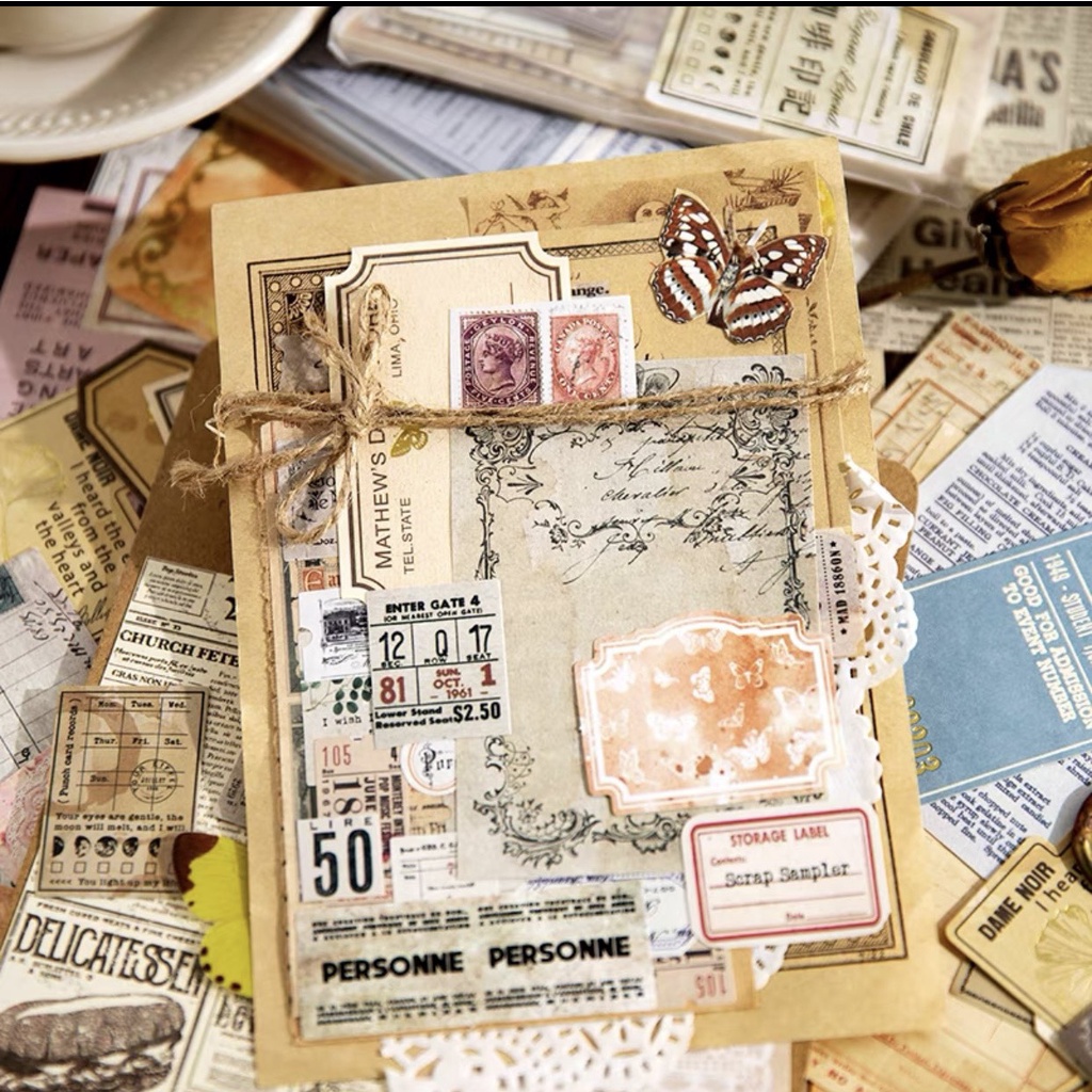 Set 300 món trang trí sổ vintage , decor gồm giấy nền, sticker,giấy note, chữ dán, ... bullet journal BẢN NEW