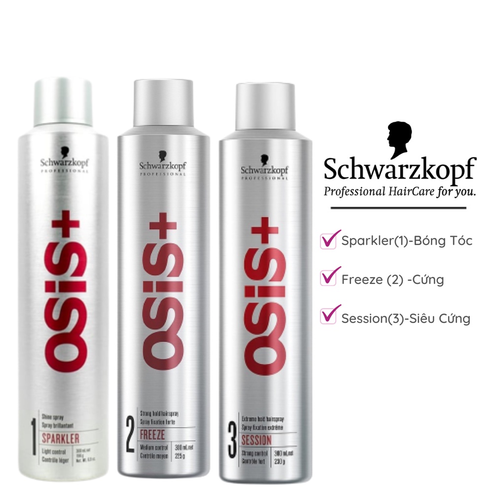 Keo xịt tóc Schwarzkopf Osis+ 1-Spakler, 2-Freeze, 3-Session 300ml [Chính Hãng]