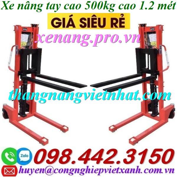 Xe nâng tay cao mini 500kg nâng cao 1.2 mét