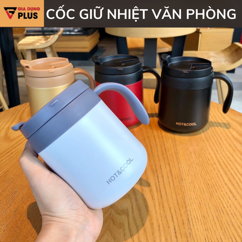 Bình Giữ Nhiệt HOT & COOL Có Tay Cầm Dung Tích 500ml Tiện Lợi, Cốc Pha Cafe Văn Phòng Chất Liệu INOX Cực Bền