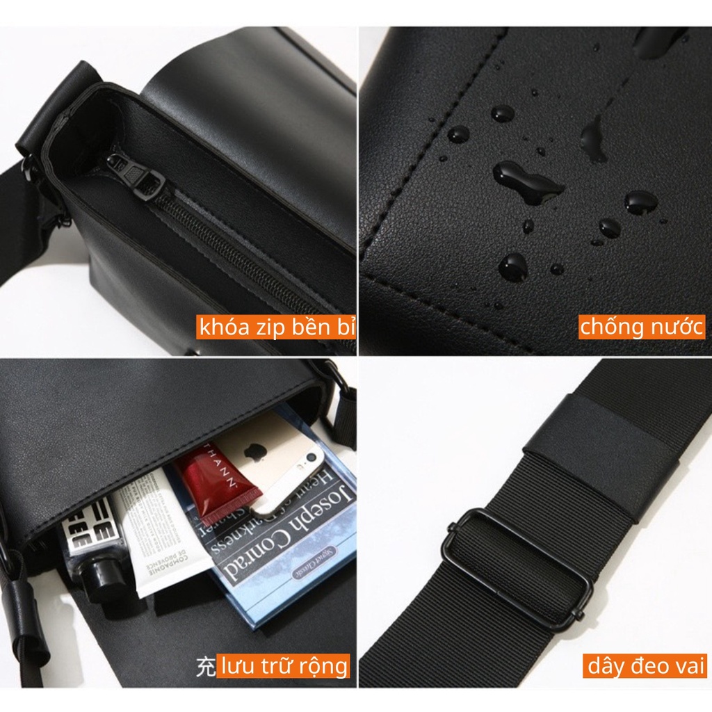 Túi messenger nam đeo chéo da pu cao cấp chống nước ngăn chứa lớn thời trang unisex trẻ trung năng động TK18