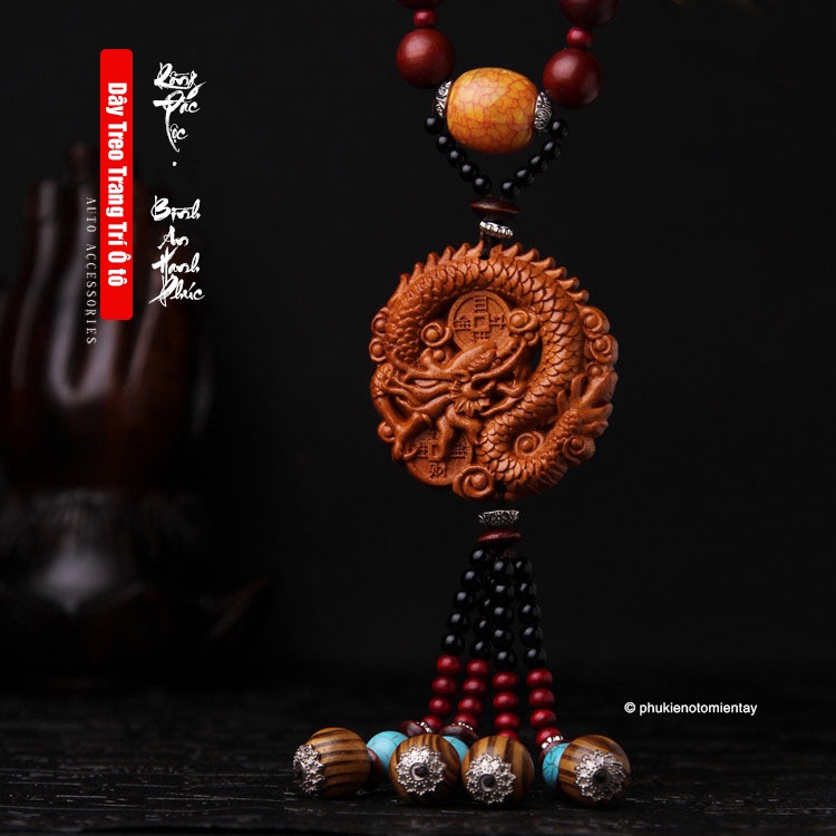 Dây Treo Trang Trí Ô tô Mặt Dây Chuyền Gỗ, Hình Rồng Tinh Xảo, Khánh Treo Xe Hơi Ô tô Phong Thủy 5
