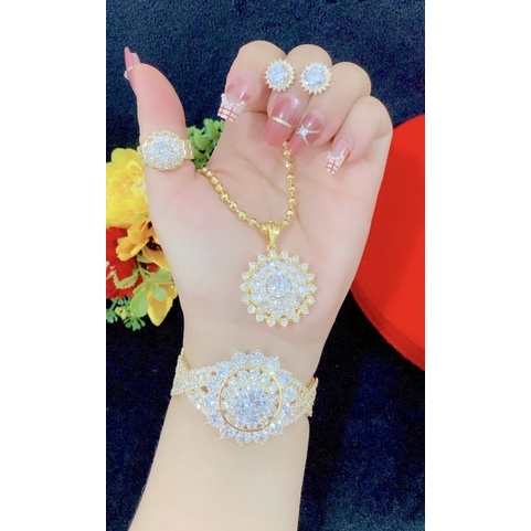 Set nguyên bộ trang sức cao cấp 4 món mạ vàng 18 mạ bạch kim mẫu mới siêu đẹp