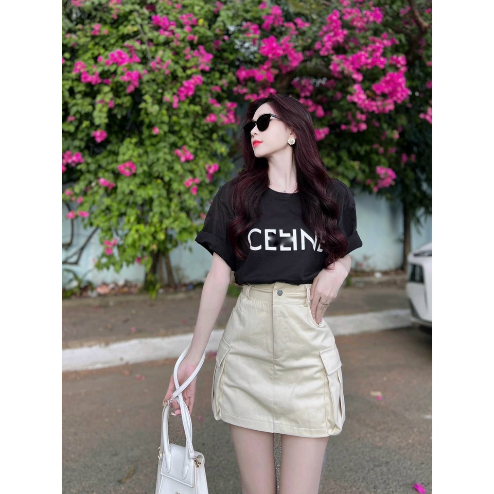 Sét bộ đồ nữ áo tay ngắn cổ tròn phối chân váy ngắn có túi siêu Hot