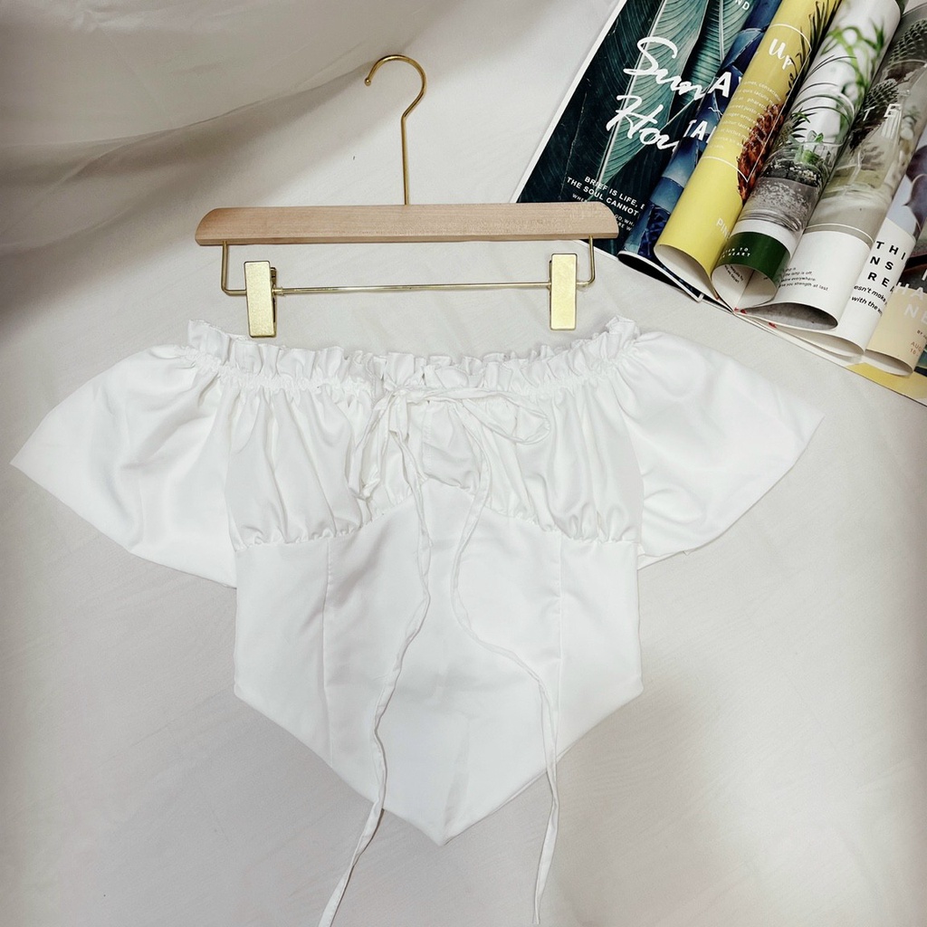 ÁO TRỄ VAI BÈO ĐỎ RƯỢU KHÔNG NGĂN KHÓA LƯNG QUYẾN RŨ, ÁO KIỂU NỮ  RUBY UTRRB