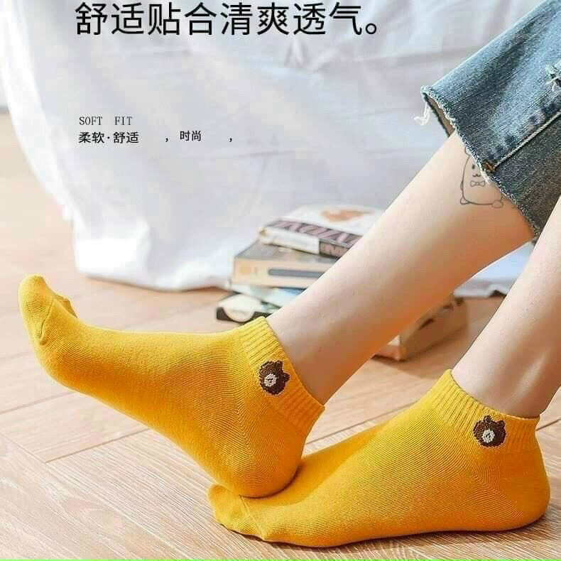 (quà tặng ) sét 10 đôi tất nữ in gấu in dâu hồng xinh xinh siêu hot hit pc