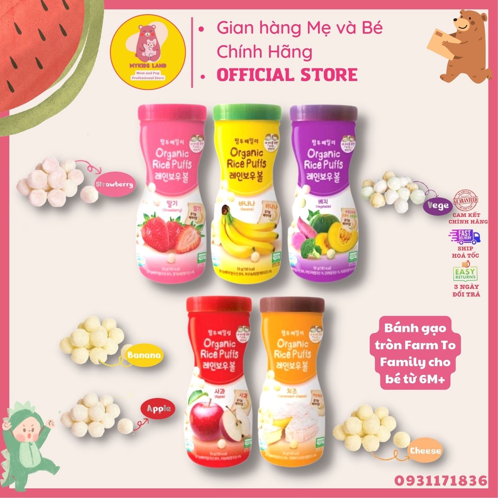 DATE T4.2025 Bánh gạo ăn dặm hữu cơ Farm to Family ORGANIC RICE PUFFS Hộp