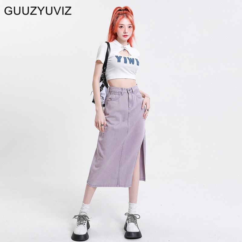 Chân Váy Denim Lưng Cao Dáng Chữ A Thiết Kế Xẻ Tà Thời Trang Mùa Hè Cho Nữ