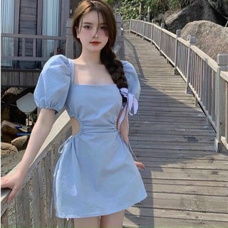 Đầm Thời Trang Nữ Khoét Eo Cổ Ngang Chất Vải Kate dễ thương.