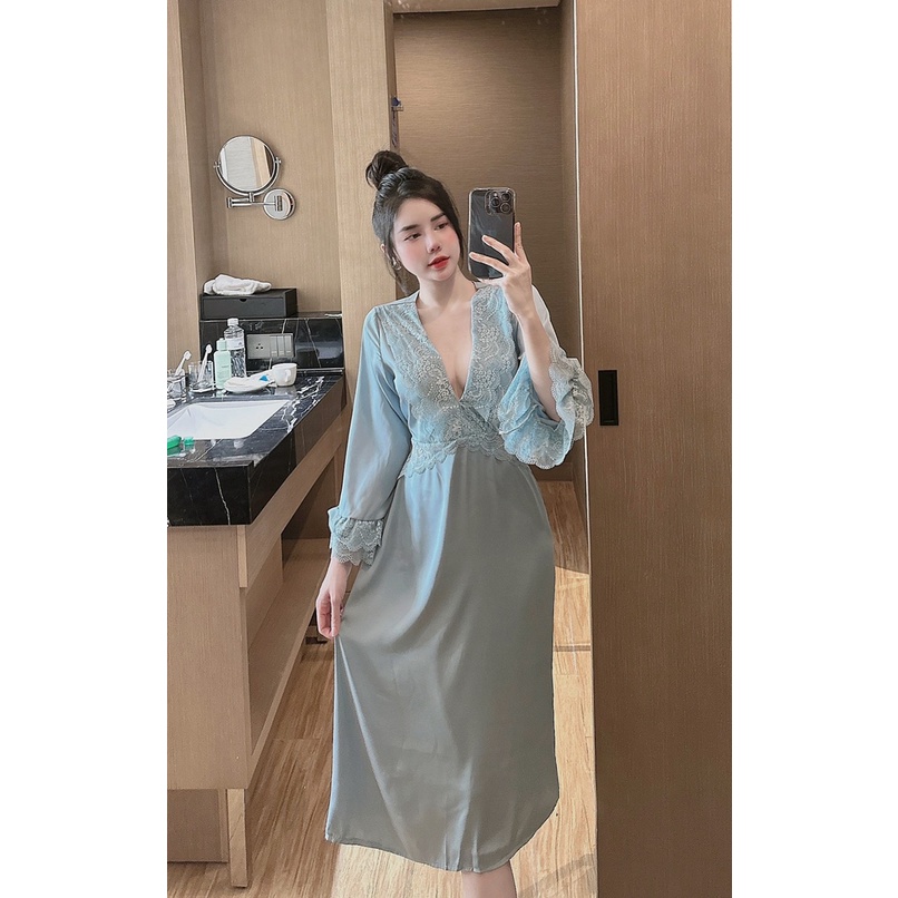 Đầm tay dài ren tầng 2 lớp lụa Latin dáng ngắn kết hợp đi chơi dạo phố