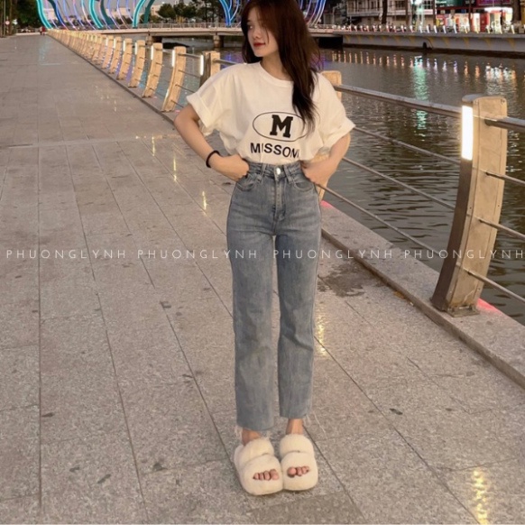 Quần jeans nữ ống suông, quần jeans nữ lưng cao , quần ống đứng chất jeans co dãn hàng loại 1 PLQ149-PHUONG LYNH SHOP