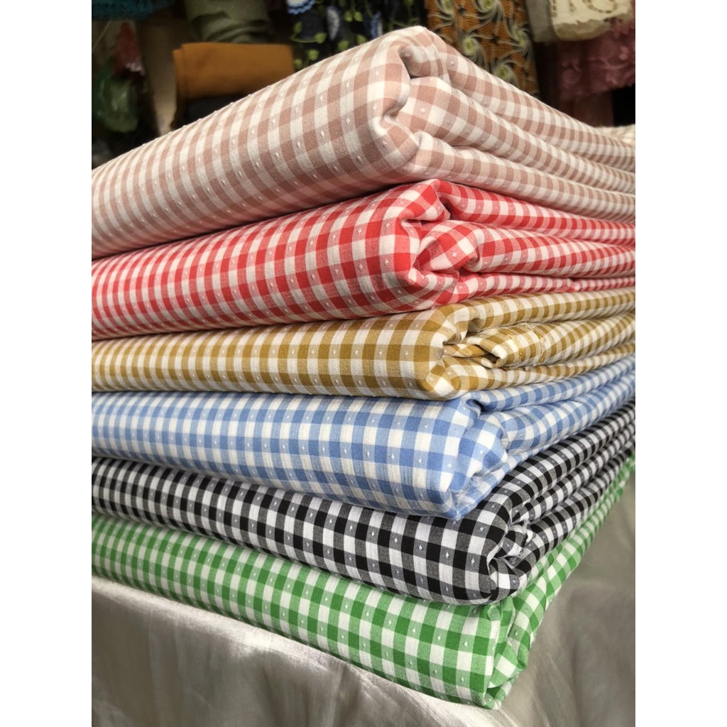 Vải Thô Kẻ Caro Thêu - Mềm Mát - Co Giãn Nhẹ - Khổ 1.5m - May Sơ Mi, Set Bộ, Váy Đầm - Vải Hưng Anh