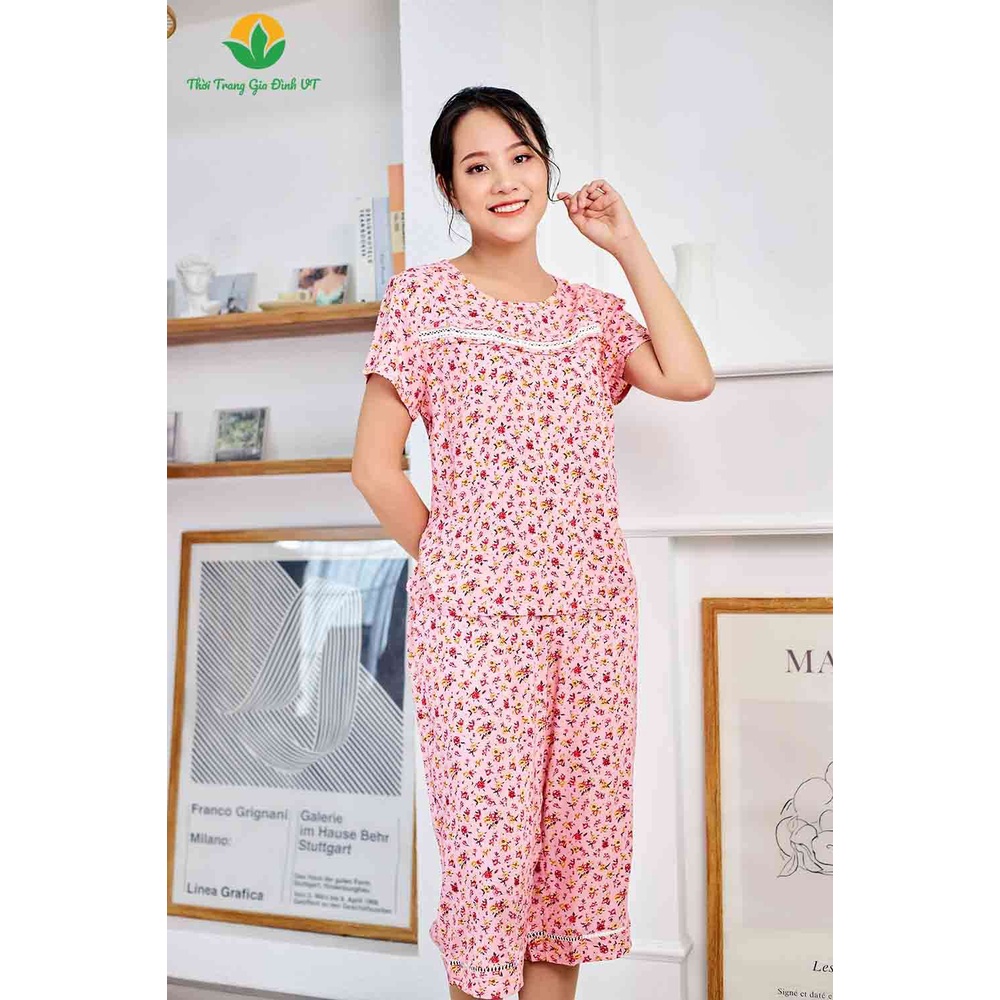 Bộ đồ lanh Việt Thắng quần lửng áo cộc tay nữ B06.2209 - Thời trang gia đình VT