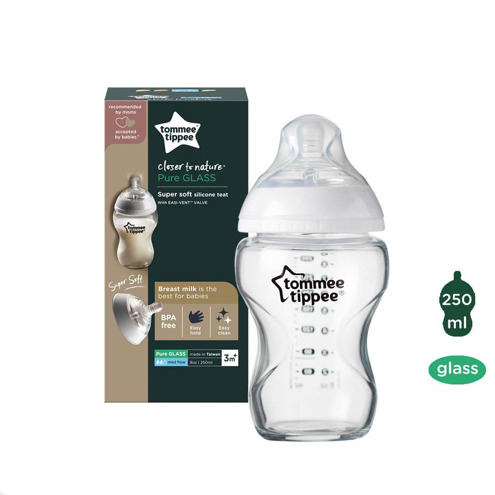 Bình Sữa Thủy Tinh Ty Siêu Mềm Tự Nhiên Tommee Tippee Closer To Nature 150ml, 250ml, Cho Bé Từ Sơ Sinh