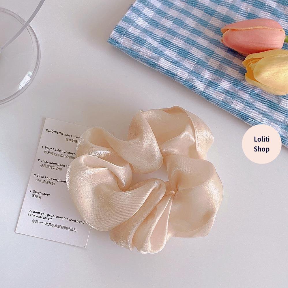 Buộc tóc lụa scrunchies mẫu trơn nhiều màu LOLITI TOC619
