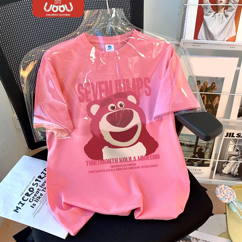 Sun baby Áo Thun cotton Tay Ngắn in Hình Gấu Và Dâu Tây Nhiều Màu Thời Trang Mùa Hè Cho Bé