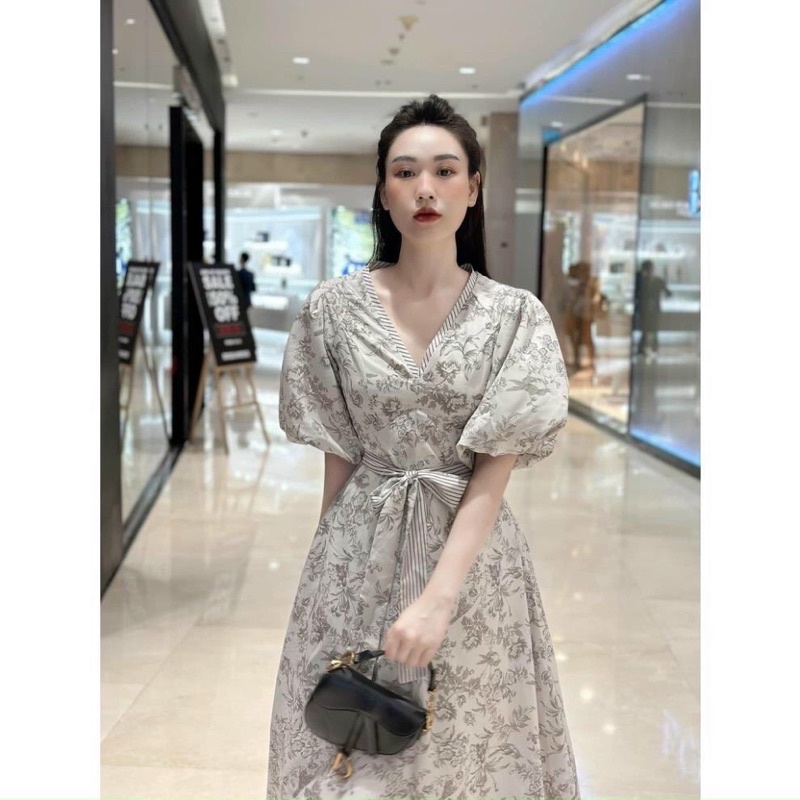 Đầm Lụa Hoa Thời Trang Nữ Mặc đi chơi Có dây cột nơ eo.