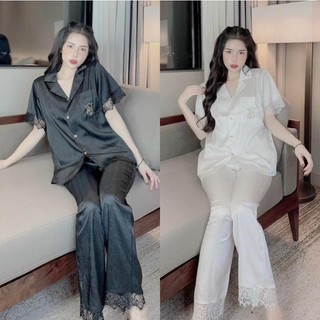 Bộ pyjama quần dài áo cộc chất lụa latin viền ren đẹp mắt thoáng mát