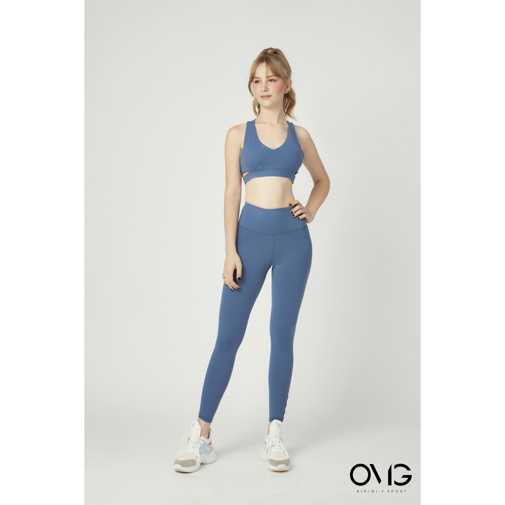 Bộ đồ tập Gym, Yoga BIKINI PASSPORT kiểu áo bra, quần phối dây cách điệu - Xanh da trời - BG098_BU