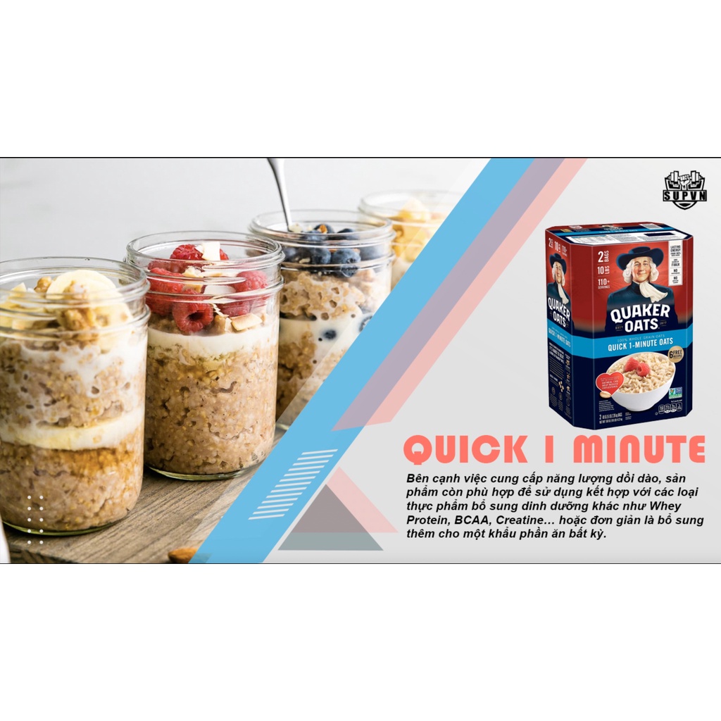 [Mẫu Mới] [Date 2025] Yến Mạch QUAKER OATS Mỹ Cán Vỡ Quick 1 Minute Oats - Cán Dẹt Old Fashioned Thùng 4,52kg / Hũ 452g