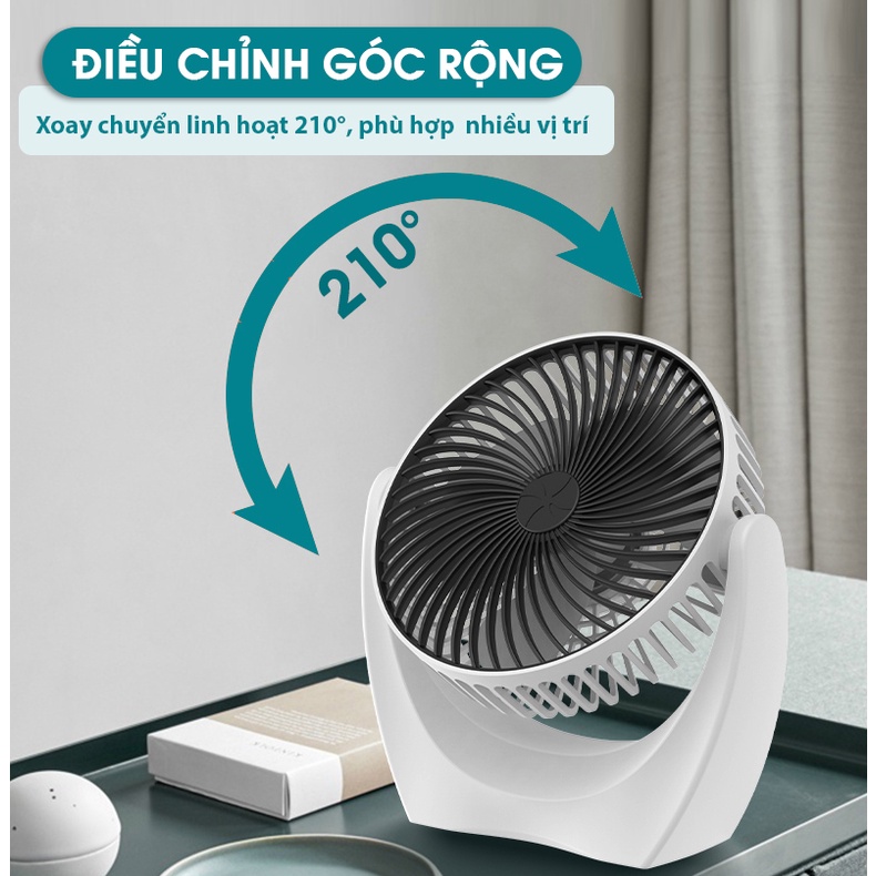 Quạt mini để bàn tích điện JIASHI, xoay 210 độ, động cơ không tiếng ồn QMN10