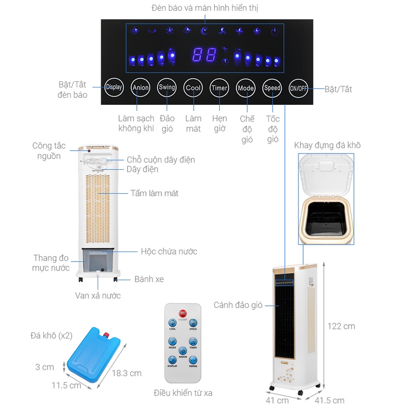 Quạt điều hòa, quạt hơi nước Clari FL-926-2 chính hãng mới 95-99%
