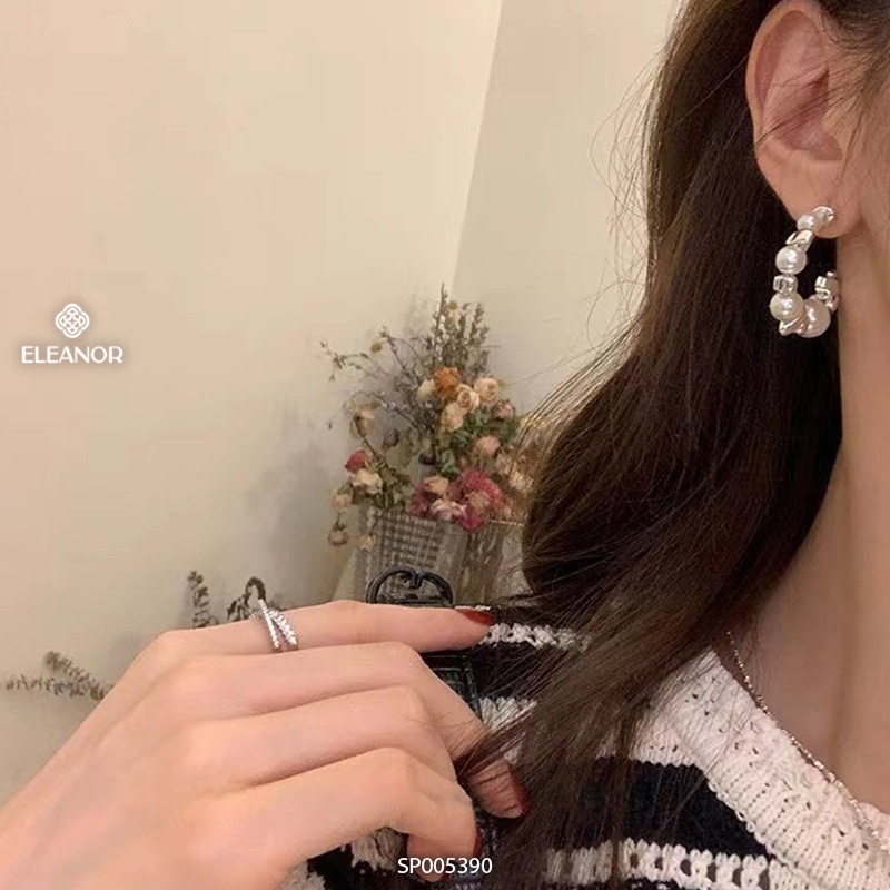 Bông tai nữ chuôi bạc 925 Eleanor Accessories hình chữ C đính ngọc trai nhân tạo thanh lịch phụ kiện trang sức 5390