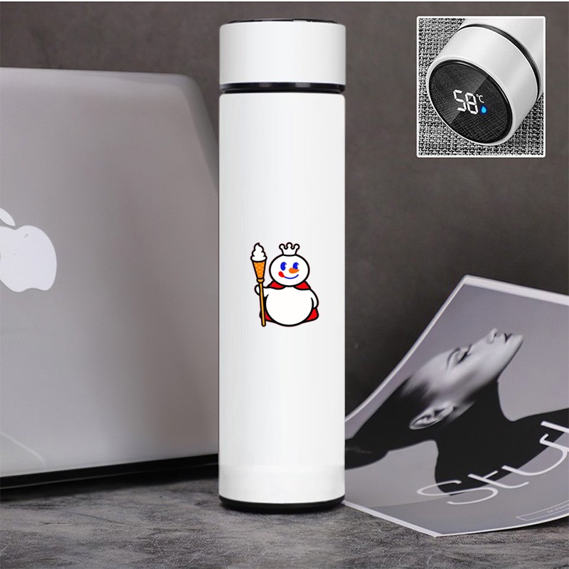 Bình giữ nhiệt đựng nước in hình Tuyết Vương Mixue SnowKing chibi anime lõi Inox có nắp báo nhiệt độ