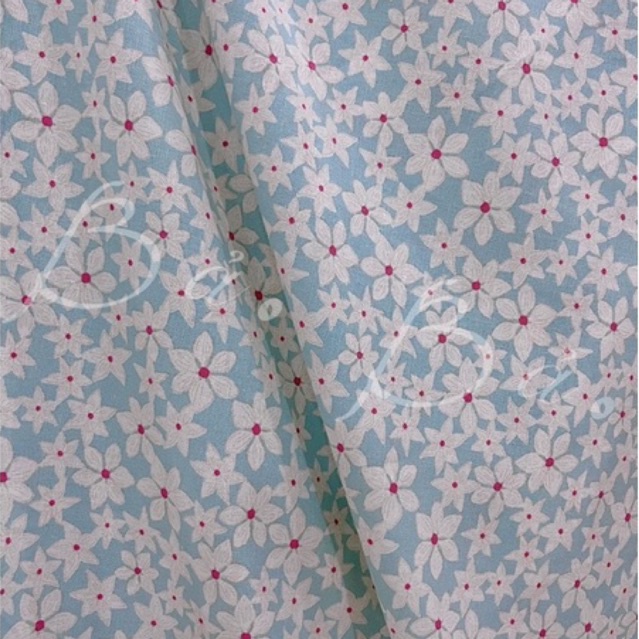 Vải Linen Bột In Hoa Nền Xanh Biển Pastel Mềm Rũ Khổ 1m35