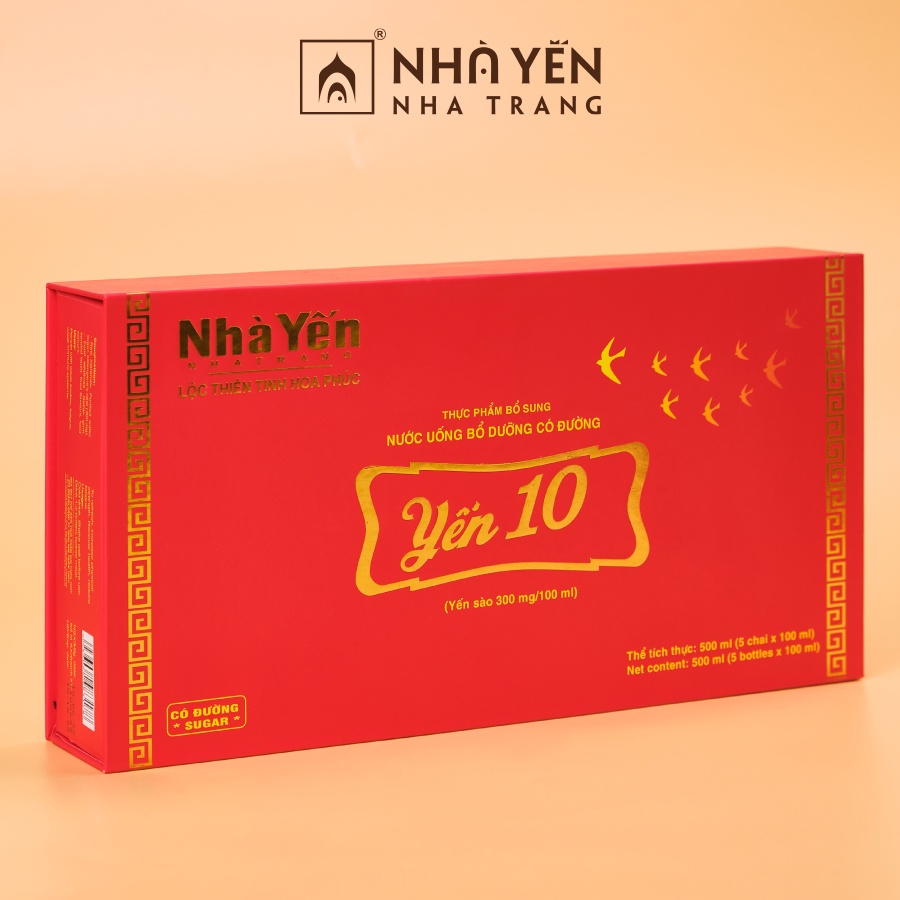 Nước uống bổ dưỡng Có đường & Không đường Yến 10 - Nhà Yến Nha Trang - Hộp 5 chai - Nước yến thủy phân