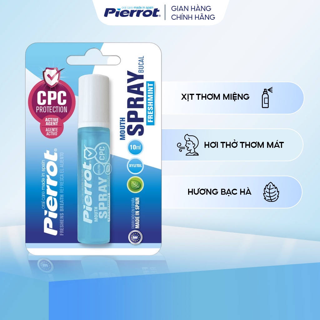 [Tặng cạo lưỡi] Nước xịt thơm miệng diệt khuẩn Pierrot 10ml