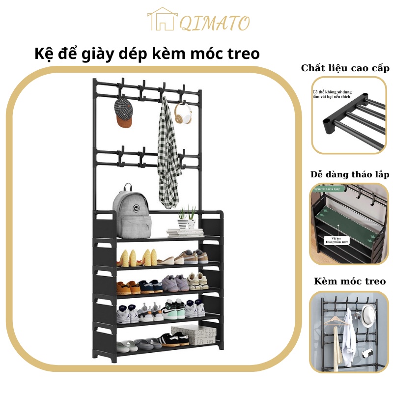 Giá kệ để giày dép đa năng 4 tầng thông minh TA0KO.RA kèm móc treo quần áo và vật dụng tiện lợi Qimato