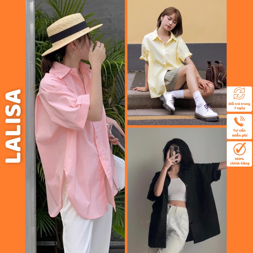 Áo Sơ Mi Tay Lỡ Form Rộng Nhiều Màu LALISA Áo Sơ Mi Nữ Kiểu Oversize Tay Ngắn Phiển Bản Mùa Hè Cao Cấp Hot Trend AO017