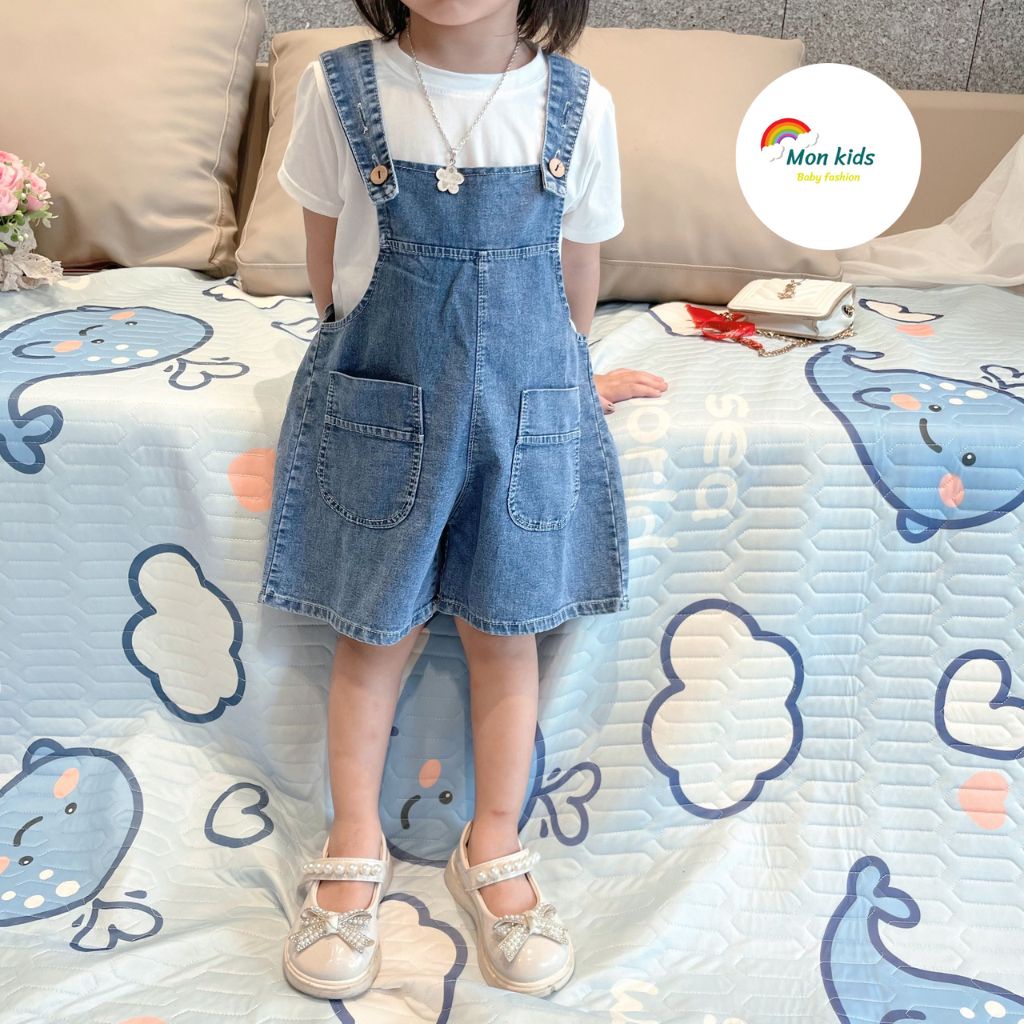 Yếm bò cho bé gái, quần yếm cho bé gái, yem jean be gai, jum bò cho bé gái 2 chi tiết