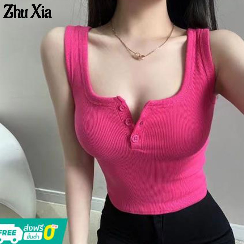 Zhu Xia Áo crop Top Y2K Cài Nút Phong Cách Âu Mỹ Cho Nữ