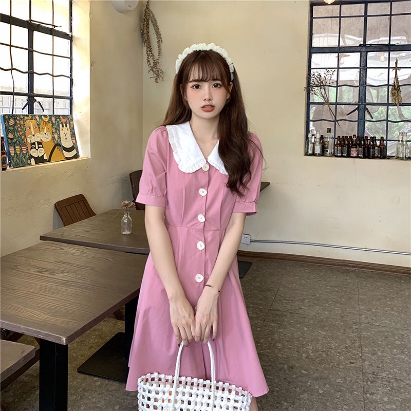 Đầm Mùa Hè Mới Búp Bê Ngọt Ngào Cổ Áo Eo Thon Phong Cách Phương Tây Ngắn Tay Váy Nữ Sica24
