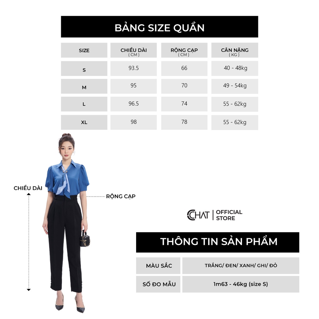 Quần Baggy Nữ 𝐂𝐂𝐇𝐀𝐓 Đỉa Thân Trước Cạp Chất Liệu Tuytsi Cao Cấp 53QDS2011BT