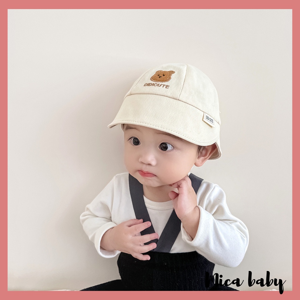 Mũ bucket trẻ em đính gấu phòng cách Hàn Quốc thời trang đáng yêu cho bé MH227 Mica baby