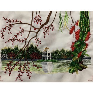 Tranh thêu tay Tháp Phượng HG002 - Tranh thêu phong cảnh Hà Nội 25 x30 cm