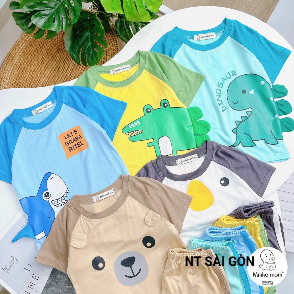 Bộ cộc thun lạnh Mikko Mom hình thú siêu yêu mềm mát cho bé