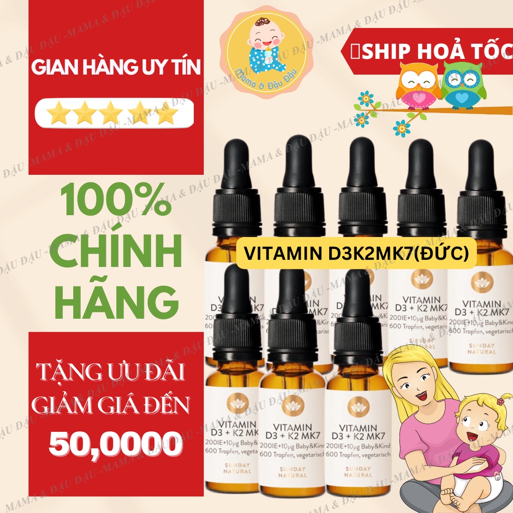 [Mẫu Mới][DATE 2025][Chính Hãng] VITAMIN D3 K2+MK7 cho bé phát triển khoẻ mạnh cứng cáp