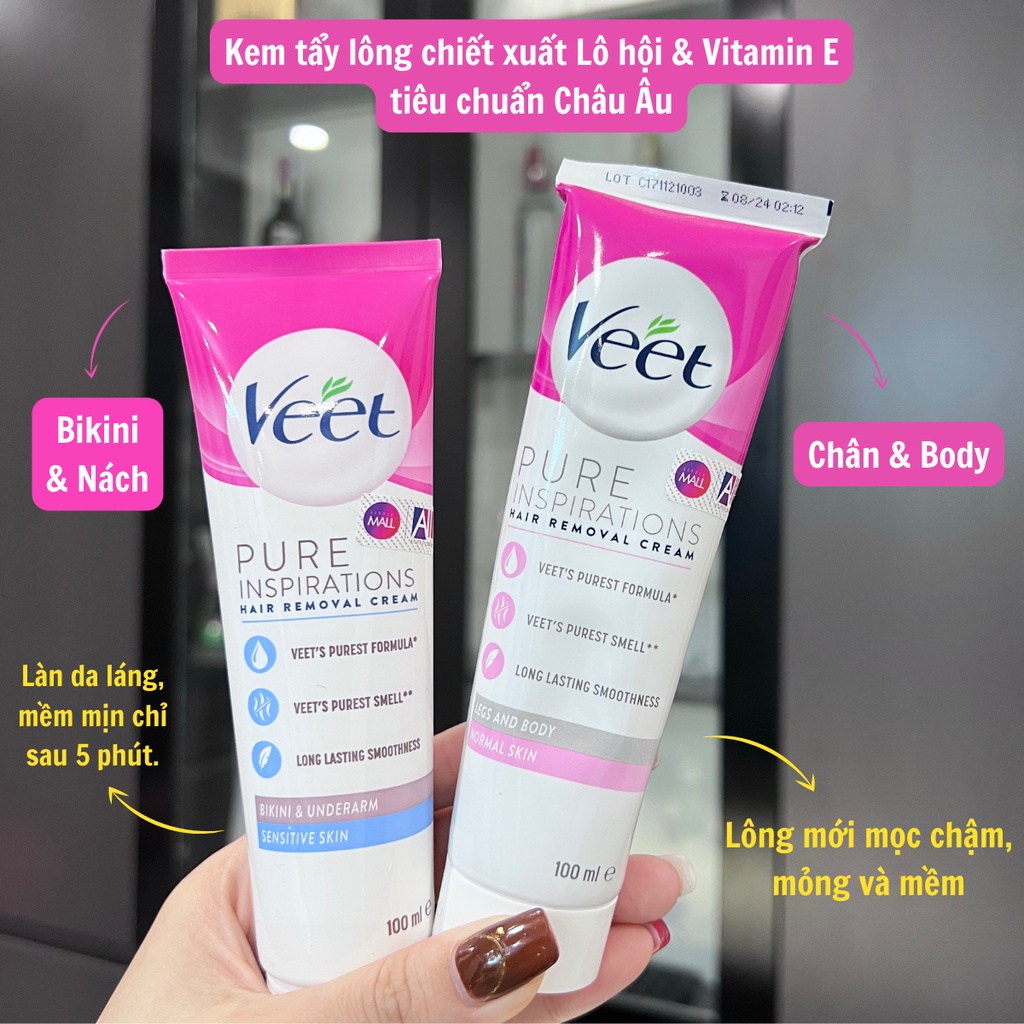 Kem tẩy lông Veet Silk & Fresh, Pháp (100ml) cho da thường (hồng) và da nhạy cảm (xanh dương)