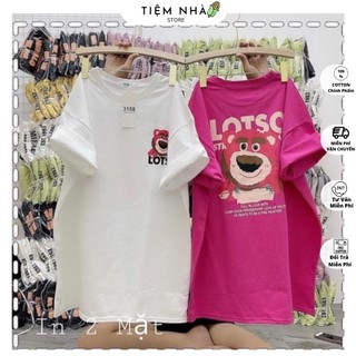 Áo thun cotton khô form rộng 3158 unisex gấu lotso in 2 mặt