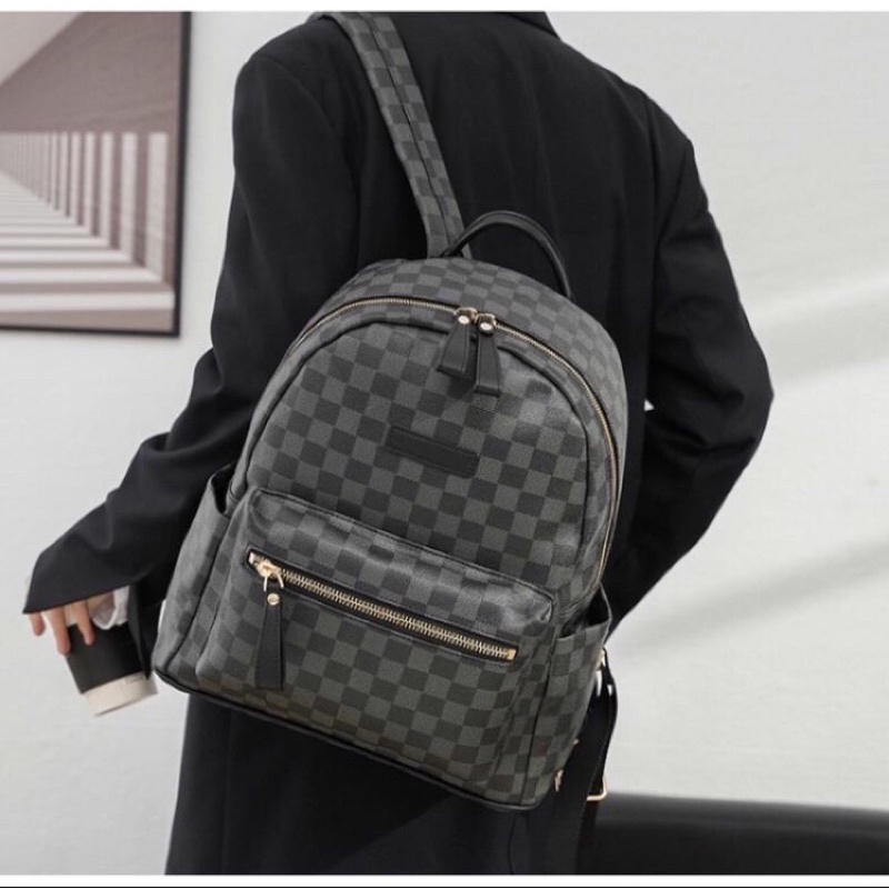 Balo Da Lv Thời Trang Nam Nữ Balo sọc caro da PU Cao Cấp chống nước