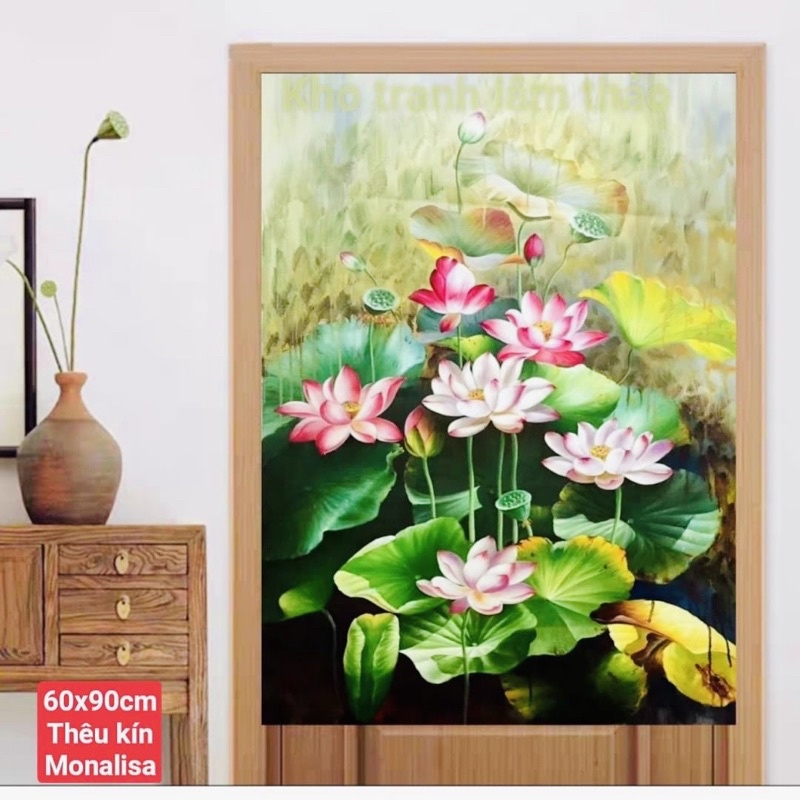 Tranh Thêu Kín Mẫu Mới Hoa Sen E251(60*90)